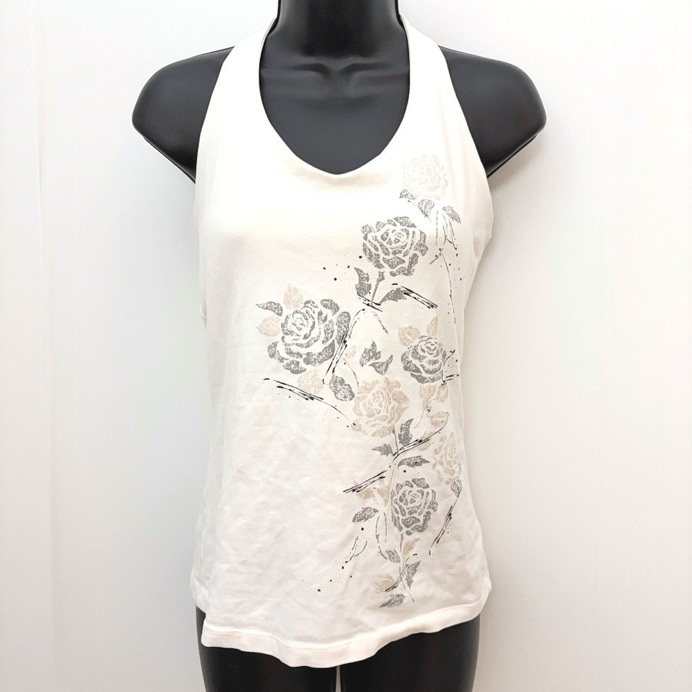 y2k Butterfly Stretch Halter Top fairy whimsy Floral Rose Graphic Size M White